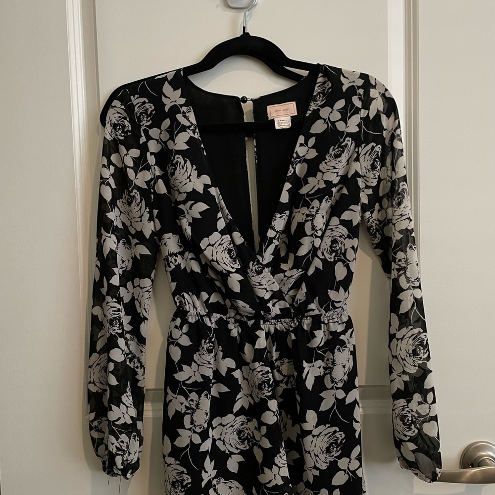 Floral Black and White Wrap Dress